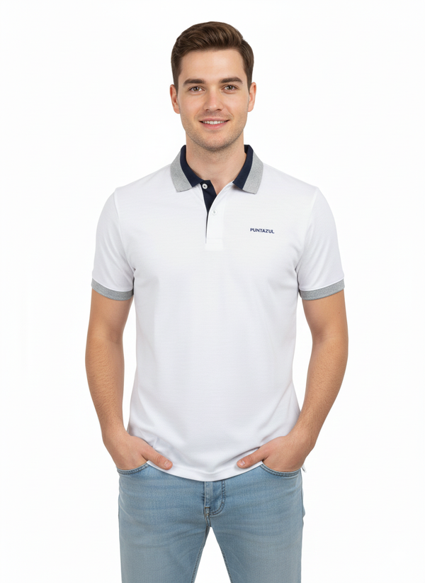Camiseta tipo polo para hombre blanca Puntazul